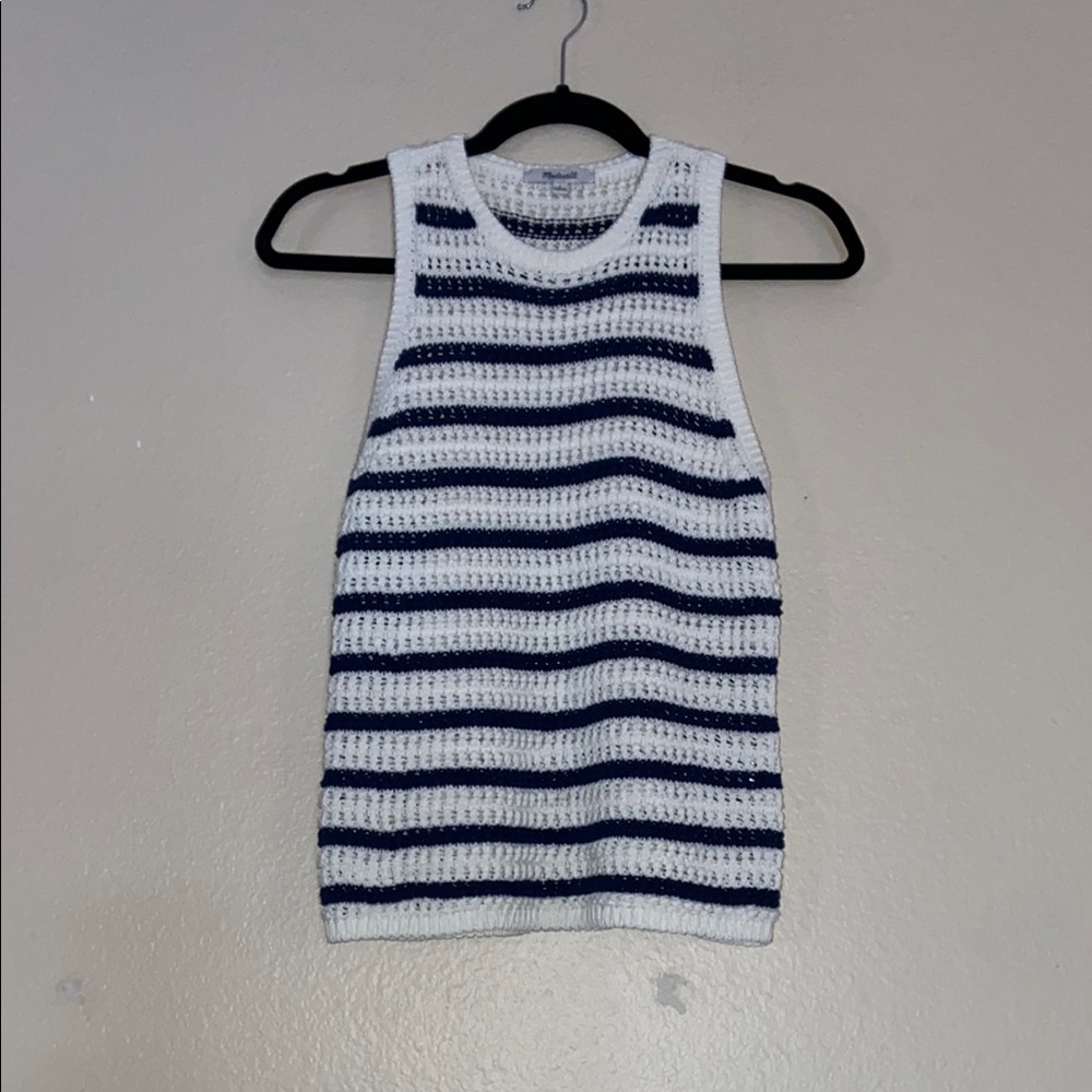 Madewell Crochet Knit Crewneck Sweater Tank, Bright Ivory, Size Small